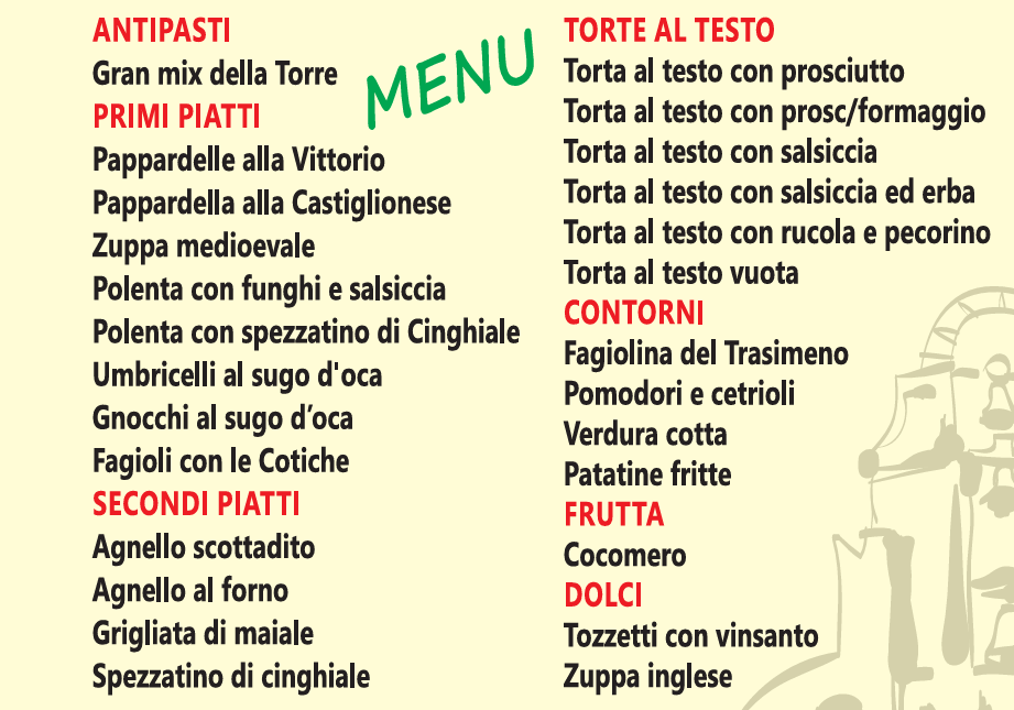 Menù della Festa della Torre